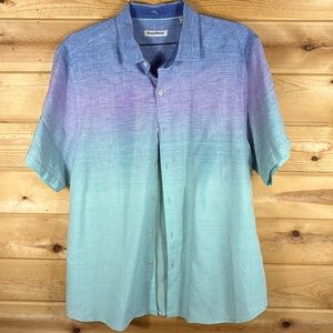 Tommy Bahama Shirt Men's Linen Blend Green/Blue/Purple Casual Lightweight Sz XL